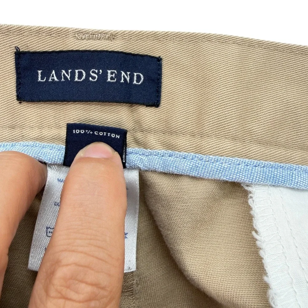Lands End Mens Cargo Shorts 36 Tan Khaki 100% Cotton Twill Casual Utility Hiking